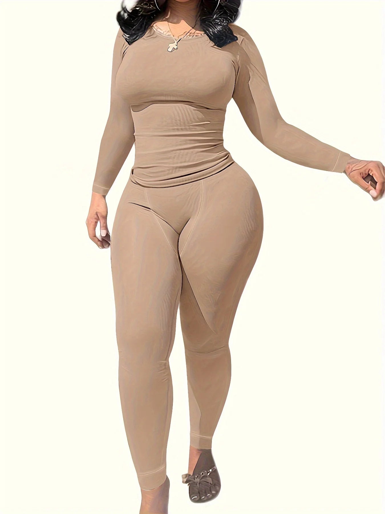 Women Two Piece Long Sleeve Leggings Set Exercise Wear