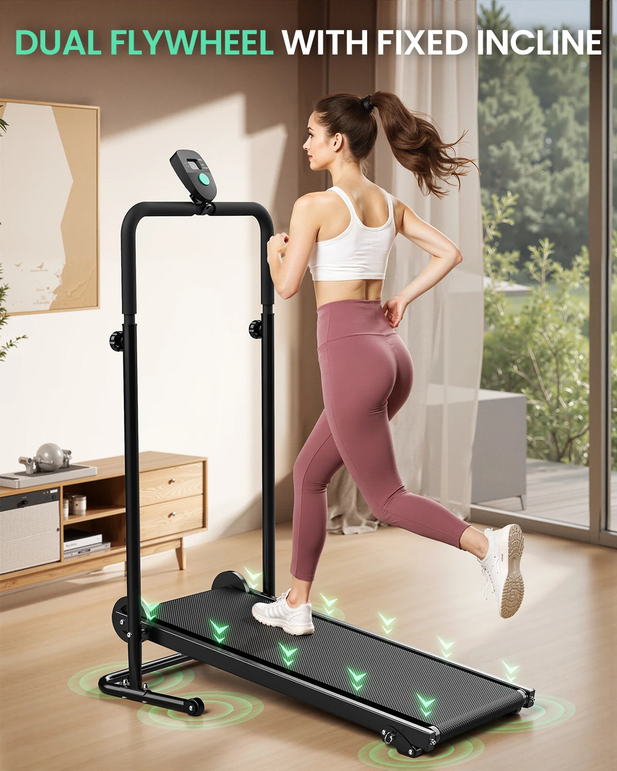 AKLUER Non-Electric Treadmill Dual Flywheel Motorless With LCD Monitor