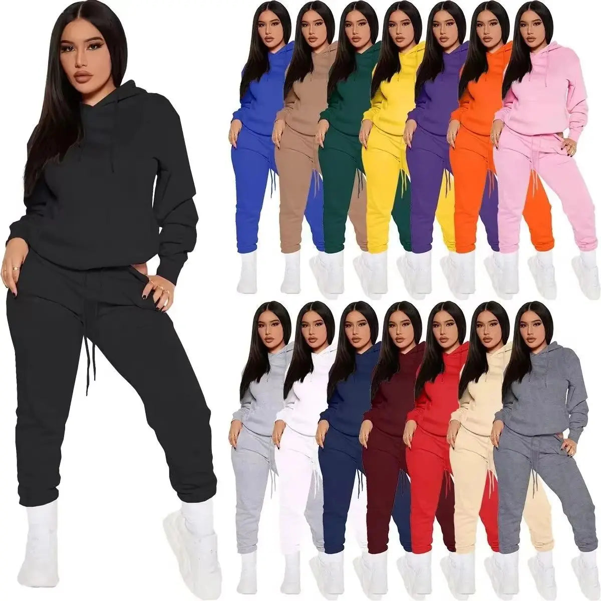 NONECN Winter Tracksuit Women Two Piece Set Hooded Sweatpants