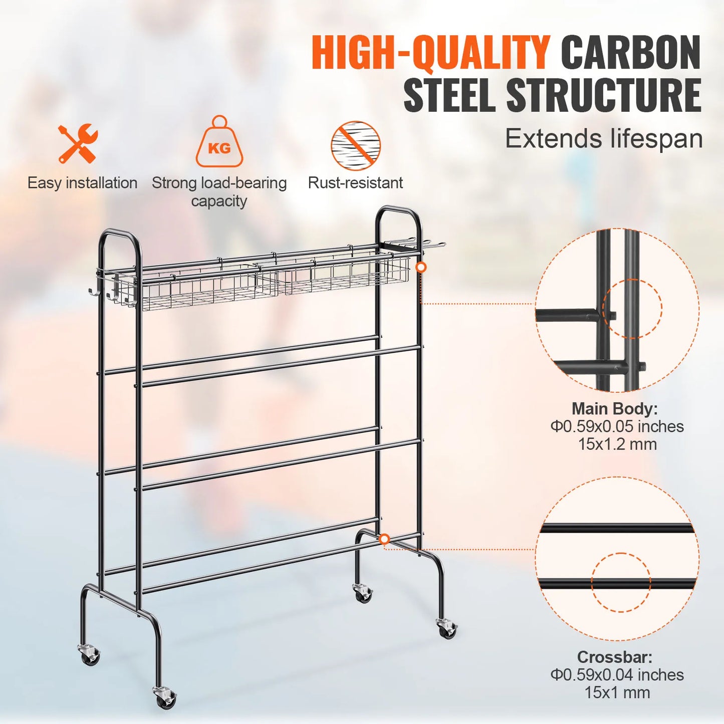 VEVOR Four Layer Rolling Basketball Rack And Storage Organizer