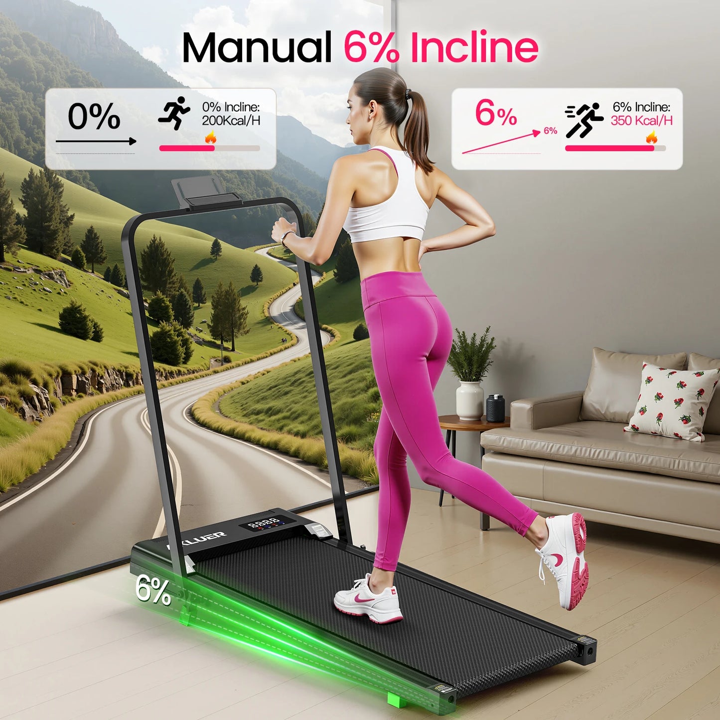 AKLUER Walking Pad Treadmill With Incline And 2.5HP Brushless Motor