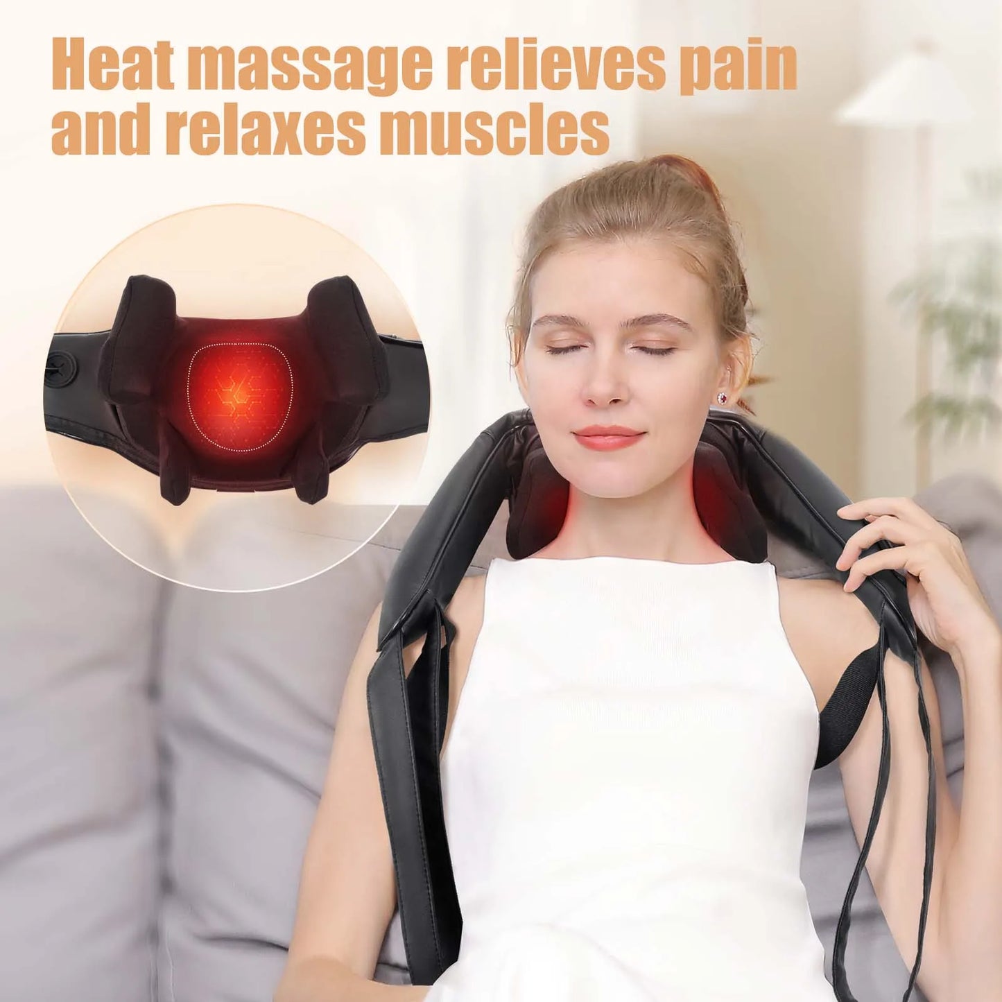 MASGREE Shiatsu Back Neck Massager Cordless Heat 3D Kneading