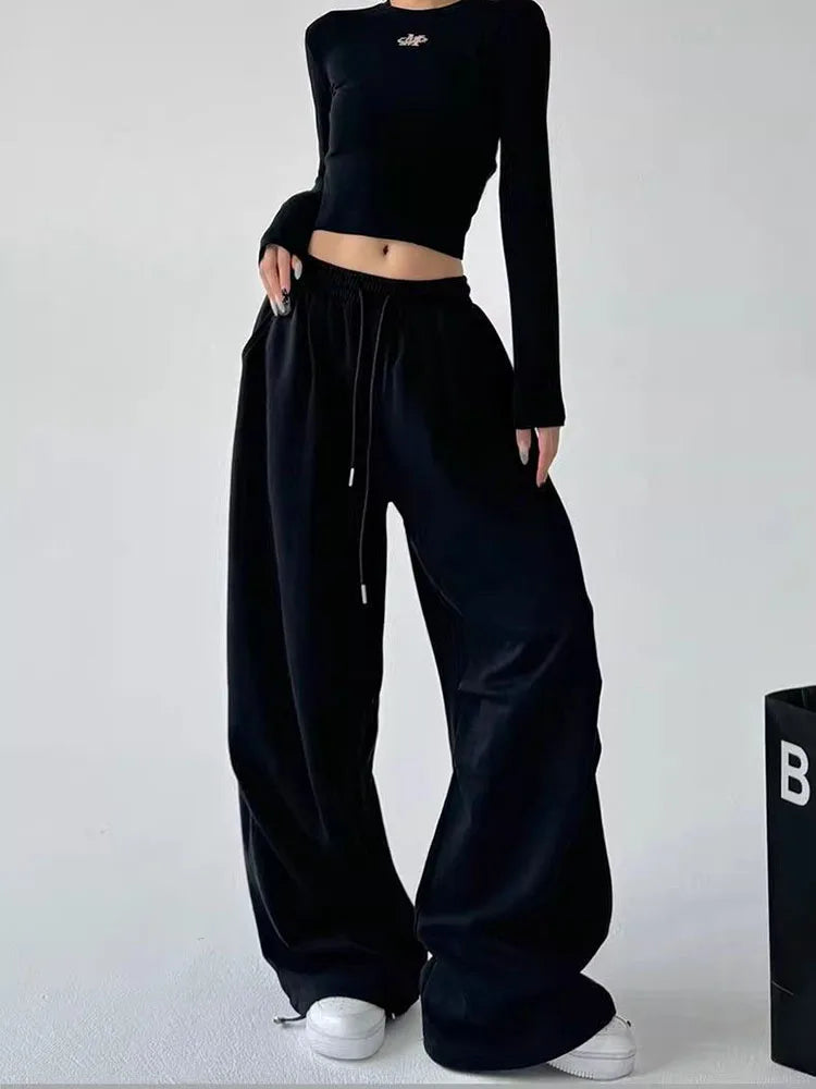 Harajuku Wide Leg Sweatpants Women Baggy Drawstring Joggers Streetwear