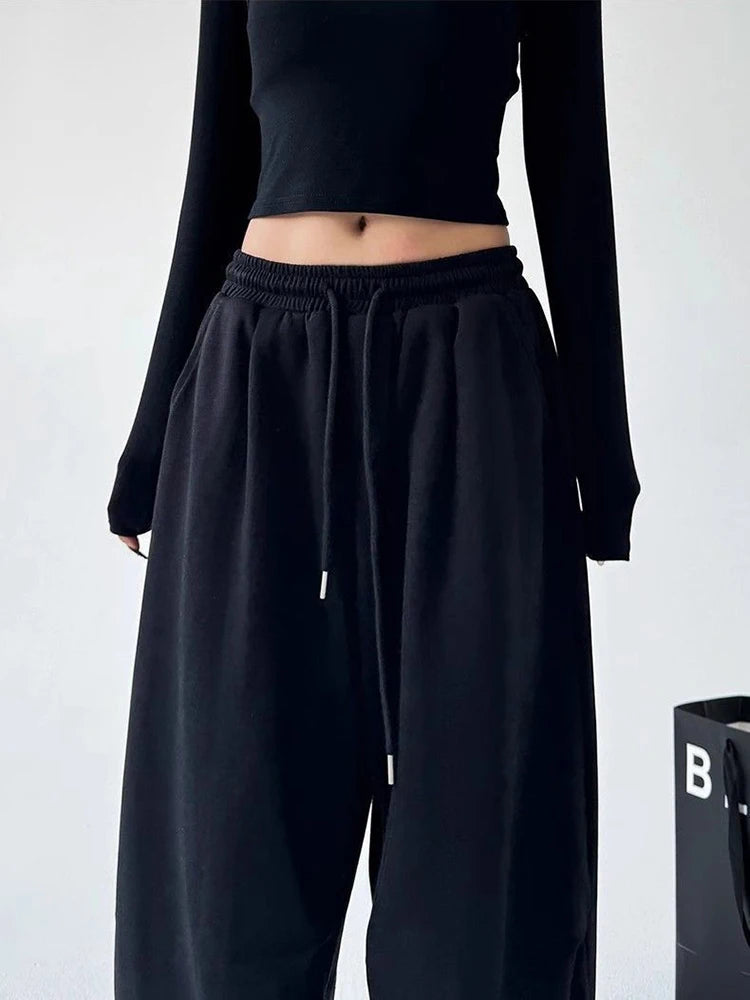 Harajuku Wide Leg Sweatpants Women Baggy Drawstring Joggers Streetwear