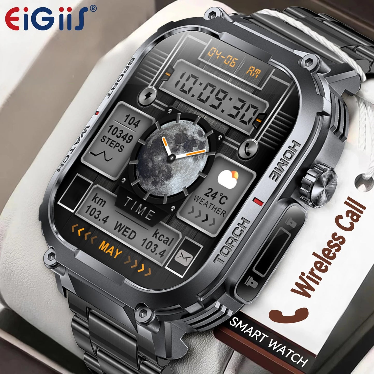 EIGIIS Men Smartwatch 3ATM Waterproof Heart Rate Fitness Tracker