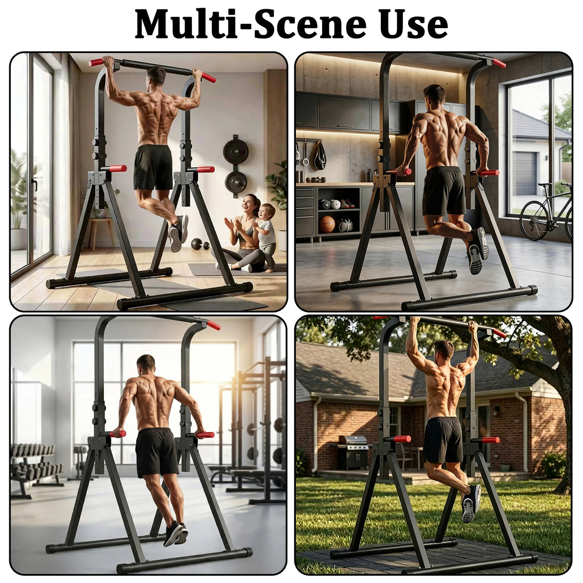 Foldable Power Tower With 440 Lbs Max Capacity Home Gym