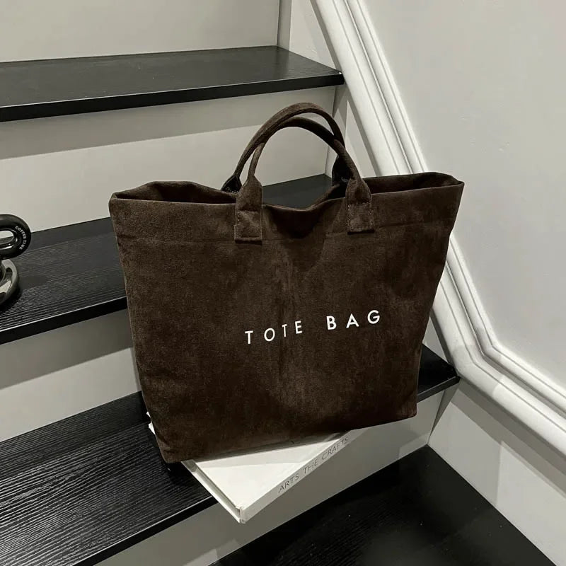 NONECN Faux Suede Tote Bag Large Capacity Top Handle