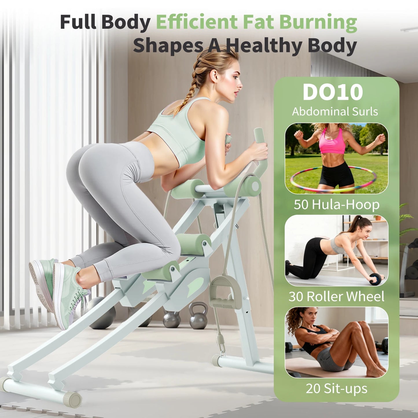 Abdominal Curling Exercise Machine With Adjustable Dual Track Foldable Trainer