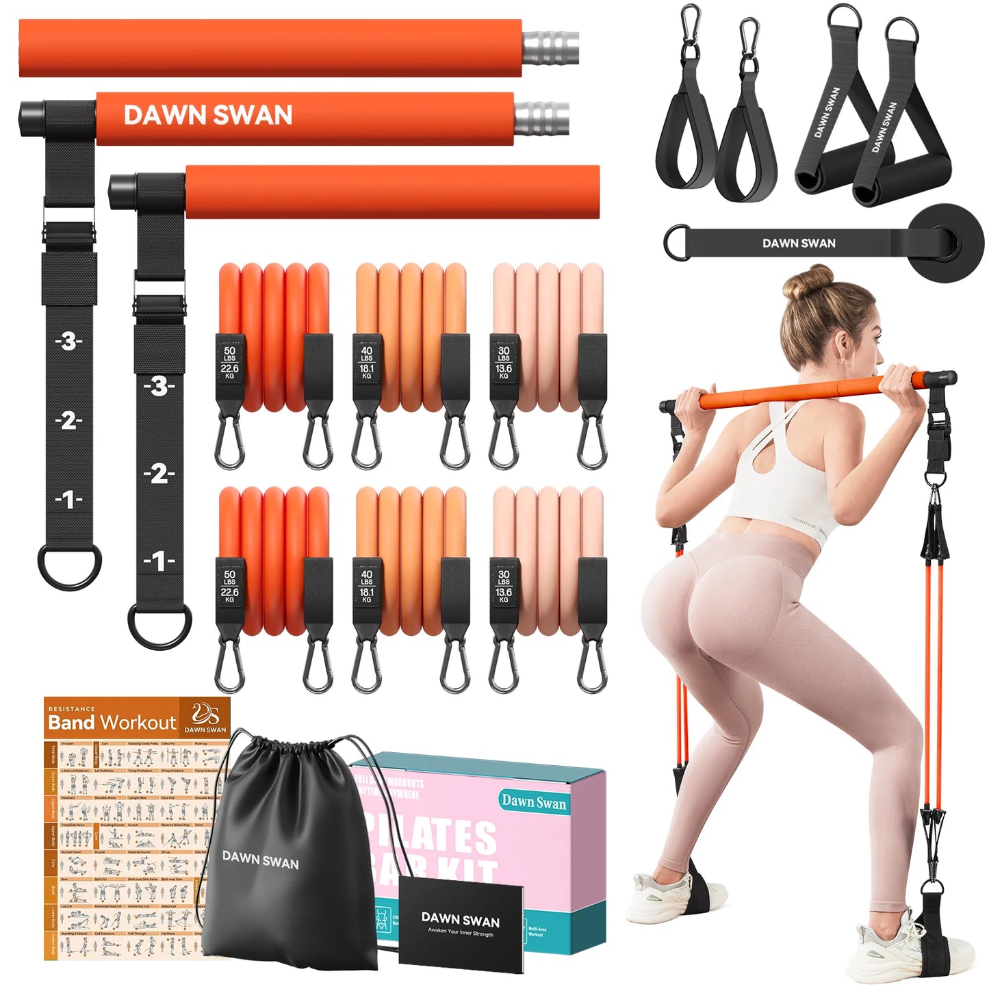 Pilates Bar Kit With Resistance Bands For Home Workout