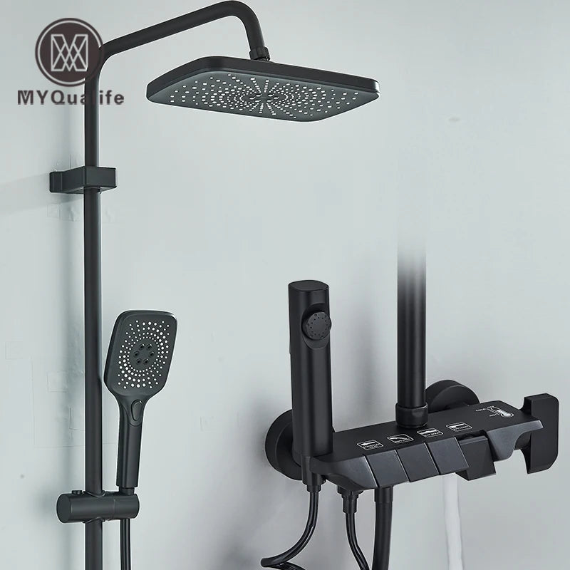 MYQualife Piano Style Shower Set Brass Dual Control Faucets