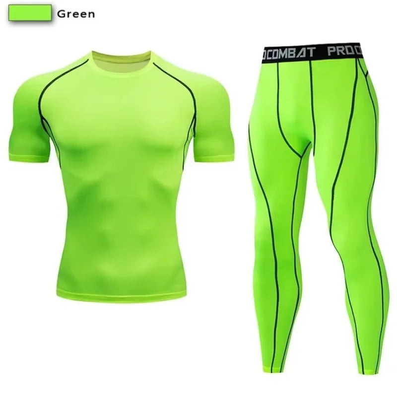 NONECN 2pc Men Compression Sportswear Set Elastic Training Yoga Tracksuit