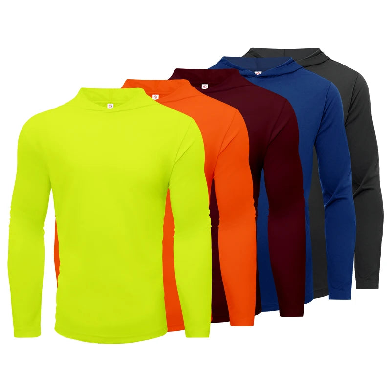 NONECN Pack Of 5 Men's Hooded Long Sleeve Breathable T-Shirts