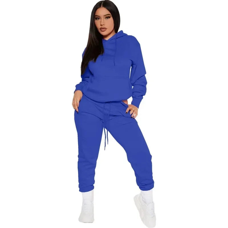 NONECN Winter Tracksuit Women Two Piece Set Hooded Sweatpants