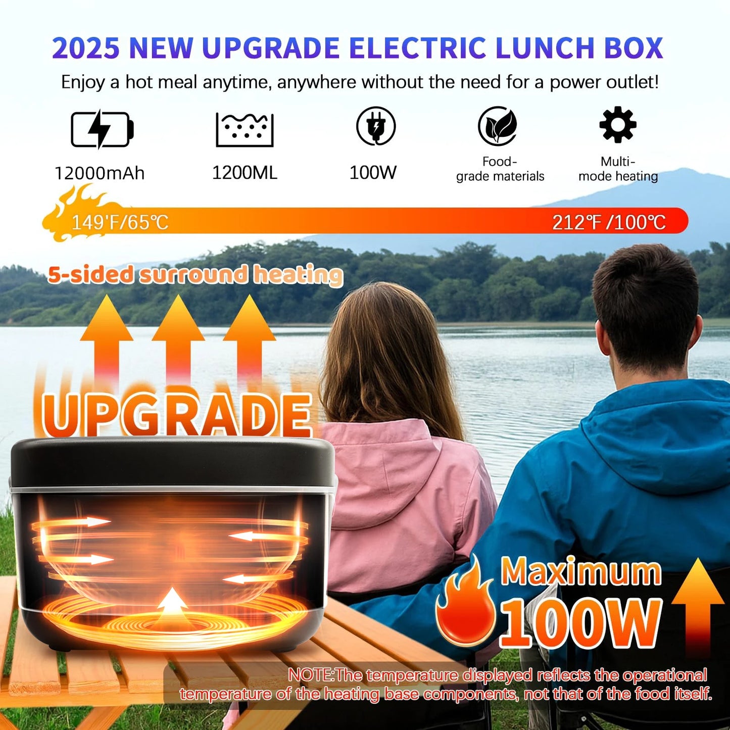 Wireless Lunch Box Heater 12000mAh With Five Sided Heating