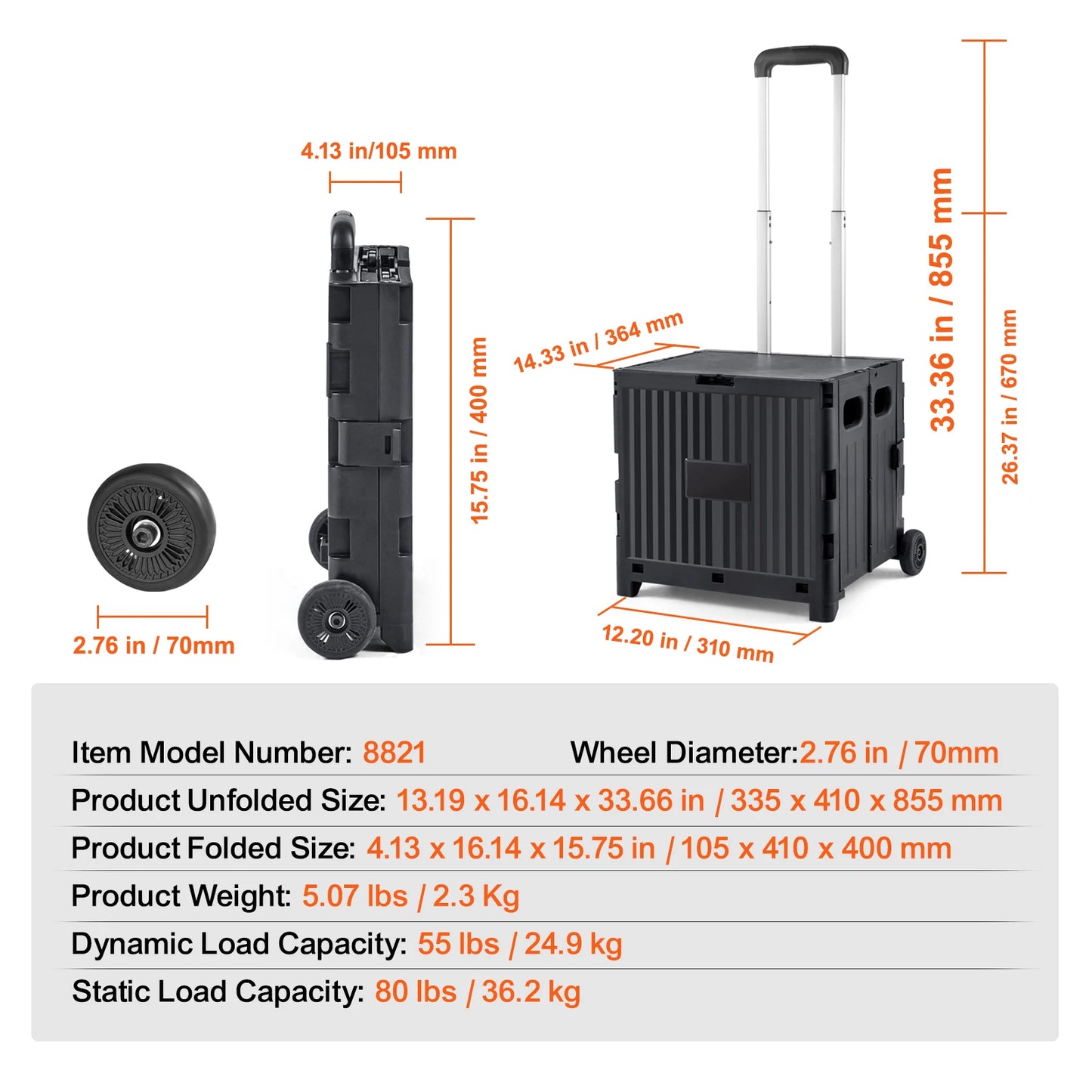 Foldable Utility Cart With Telescoping Handle For Travel And Office