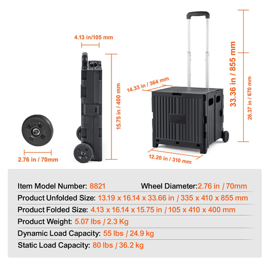 Foldable Utility Cart With Telescoping Handle For Travel And Office