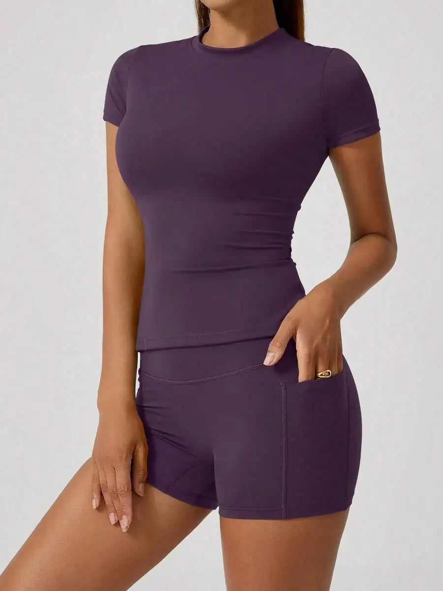 Women's Seamless Yellow High Waist Tummy Control Shorts Set
