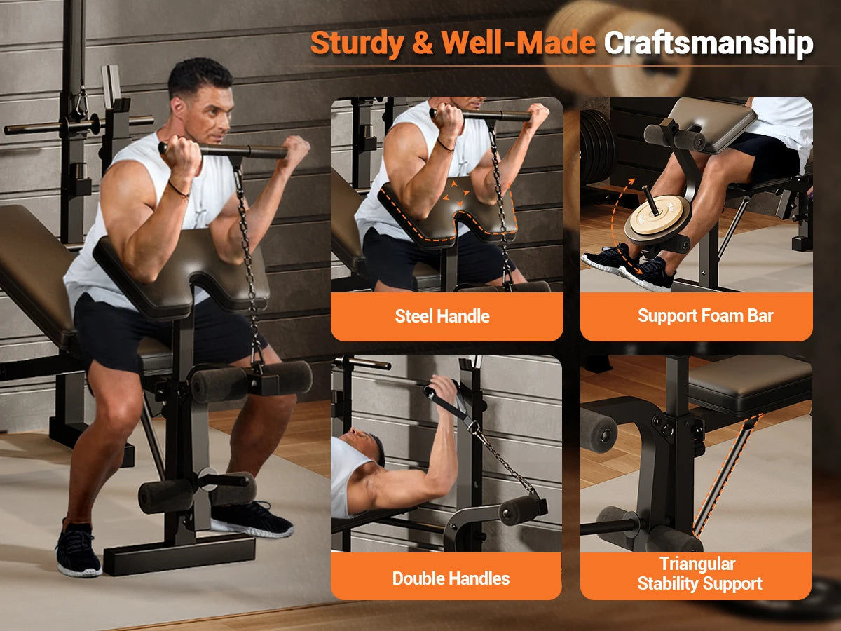 HiMISS Adjustable 4-In-1 Weight Bench Set With Rack Home Gym