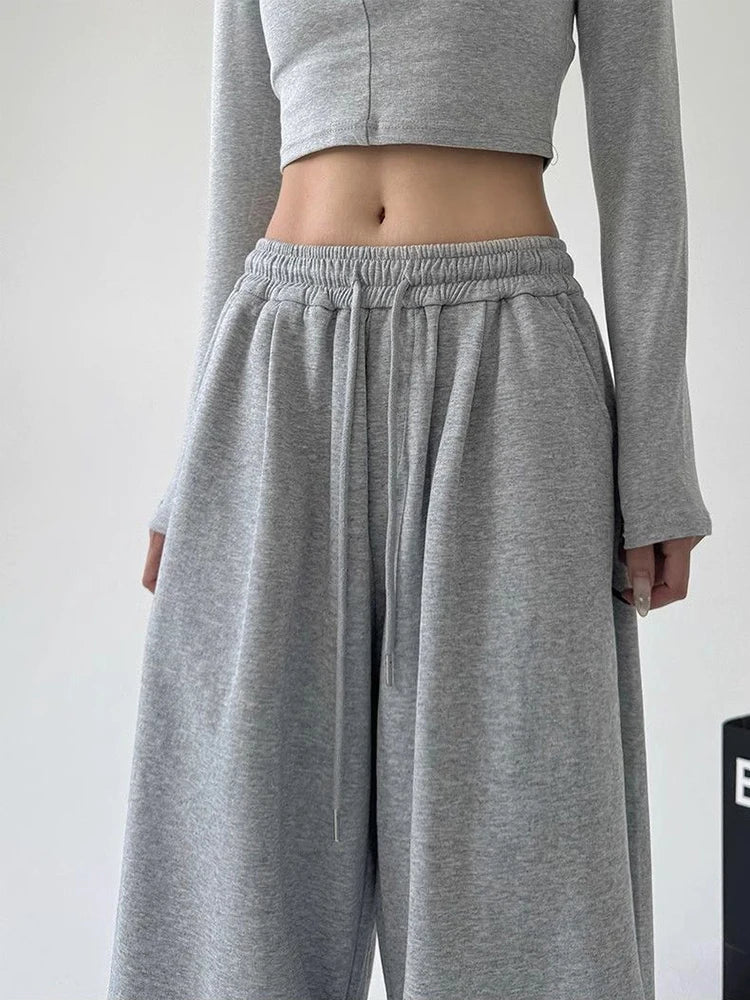Harajuku Wide Leg Sweatpants Women Baggy Drawstring Joggers Streetwear