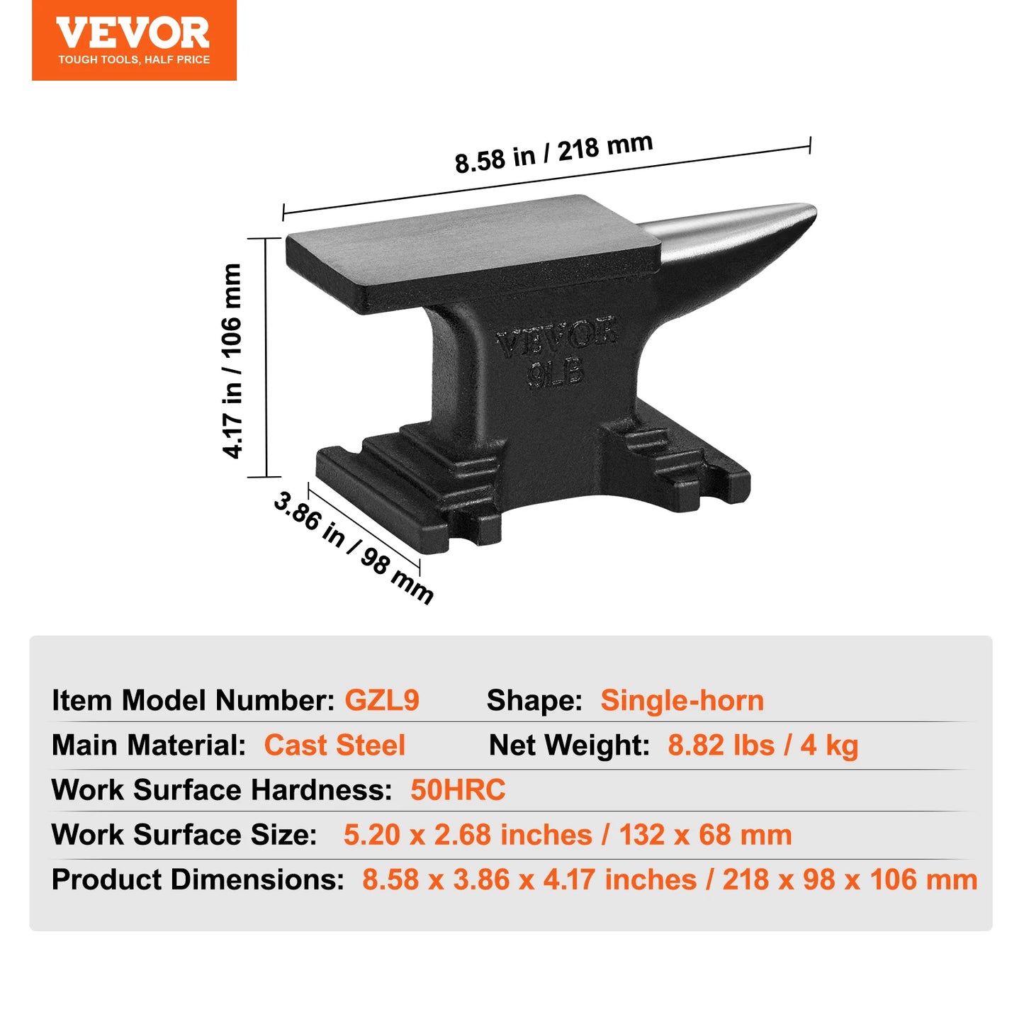 VEVOR SucceBuy Single Horn Anvil Cast Steel Durable
