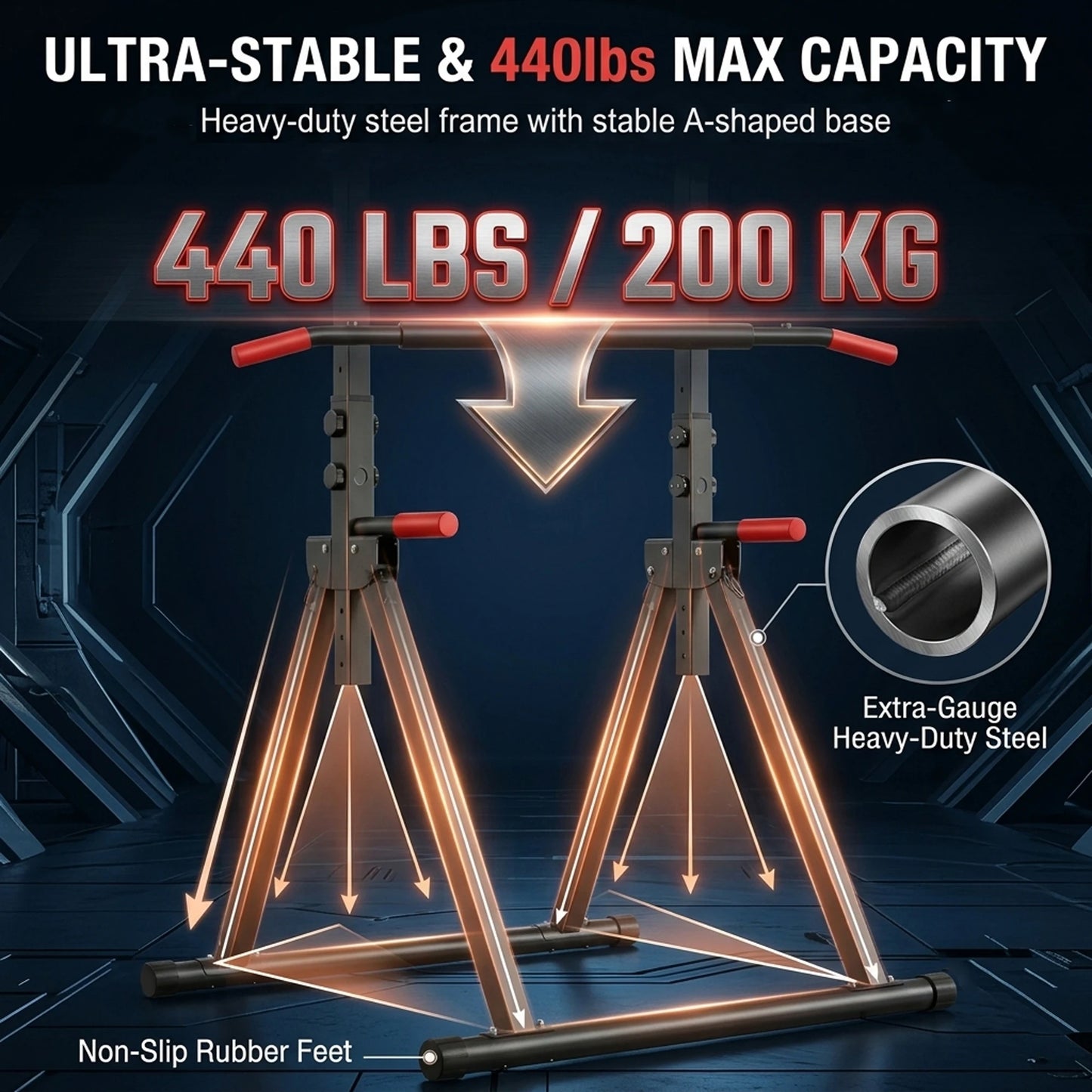 Foldable Power Tower With 440 Lbs Max Capacity Home Gym