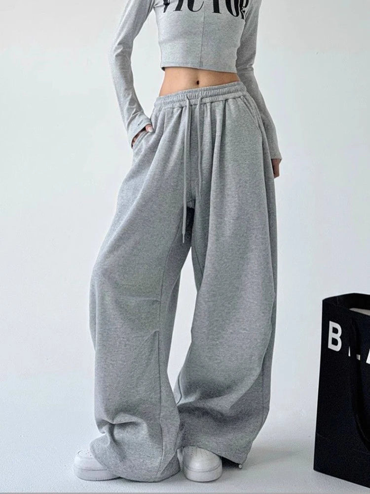 Harajuku Wide Leg Sweatpants Women Baggy Drawstring Joggers Streetwear