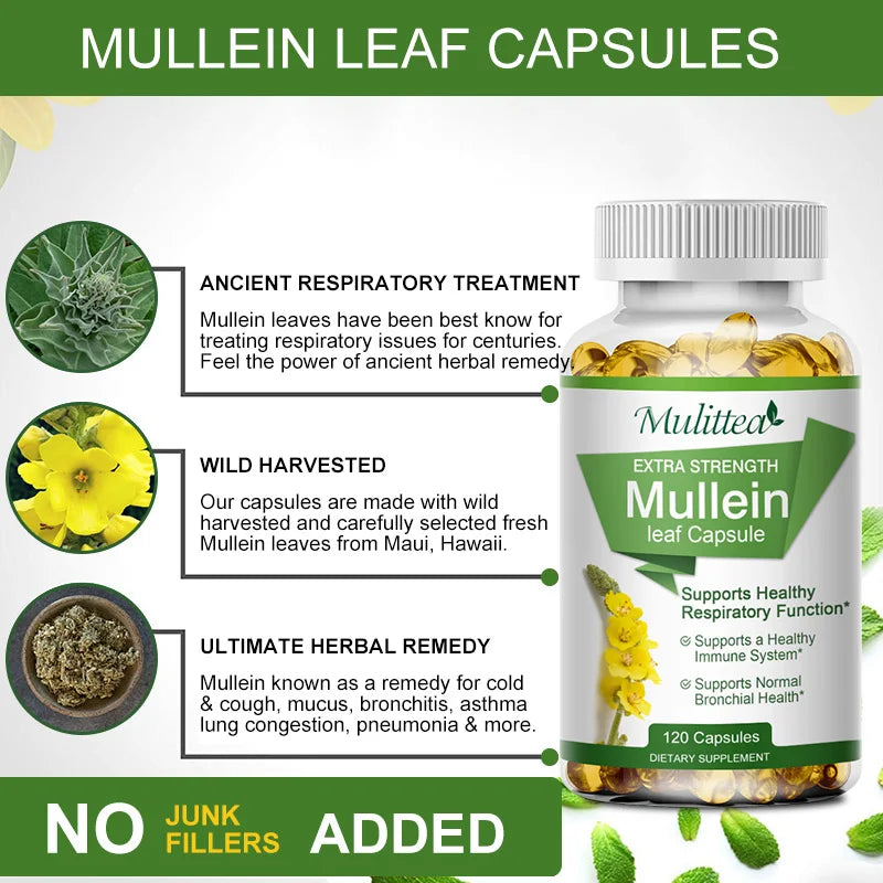 Mulittea Mullein Leaf Capsules for Respiratory Health Support