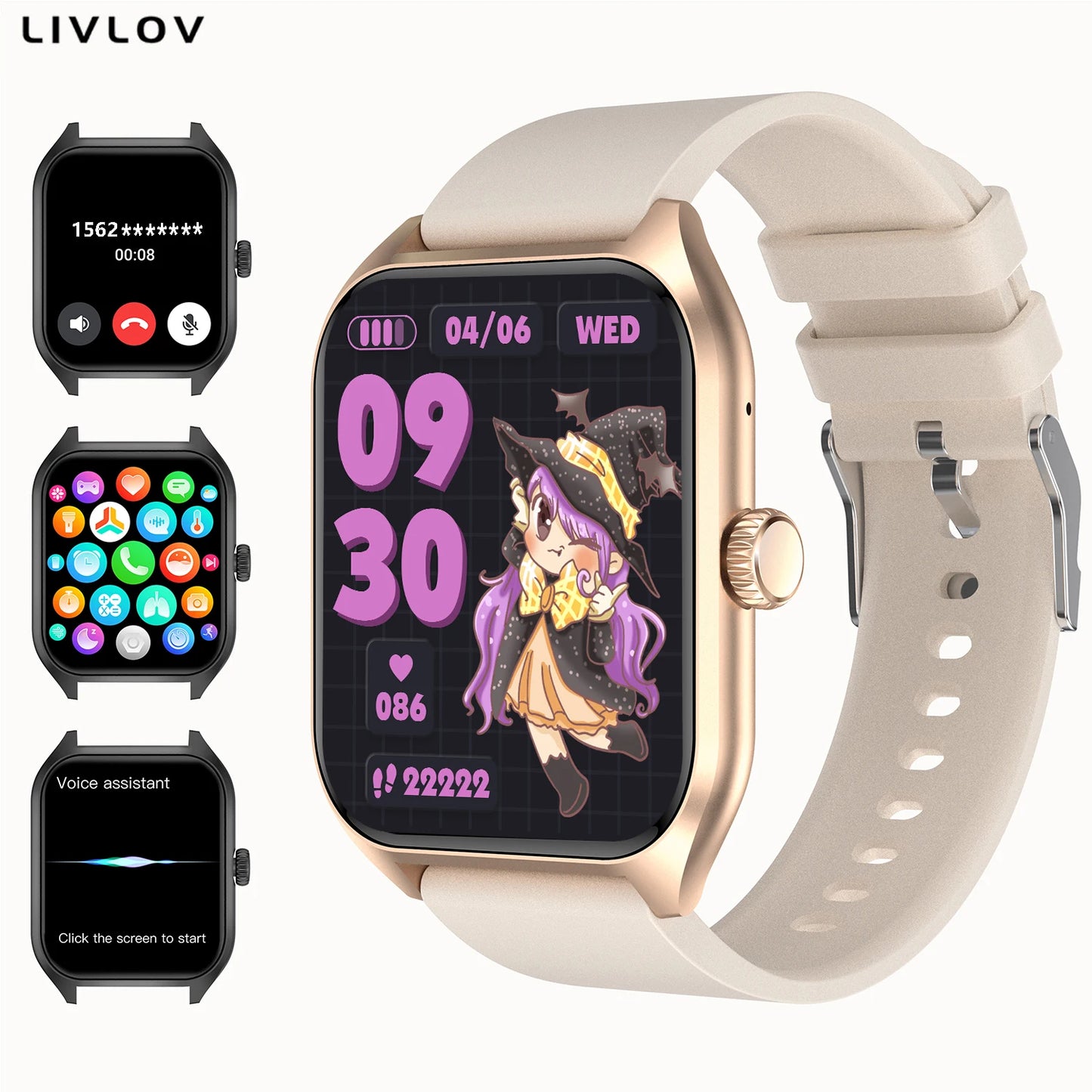 LIVLOVCP AI Voice Assistant Smart Watch Men Women Heart Rate