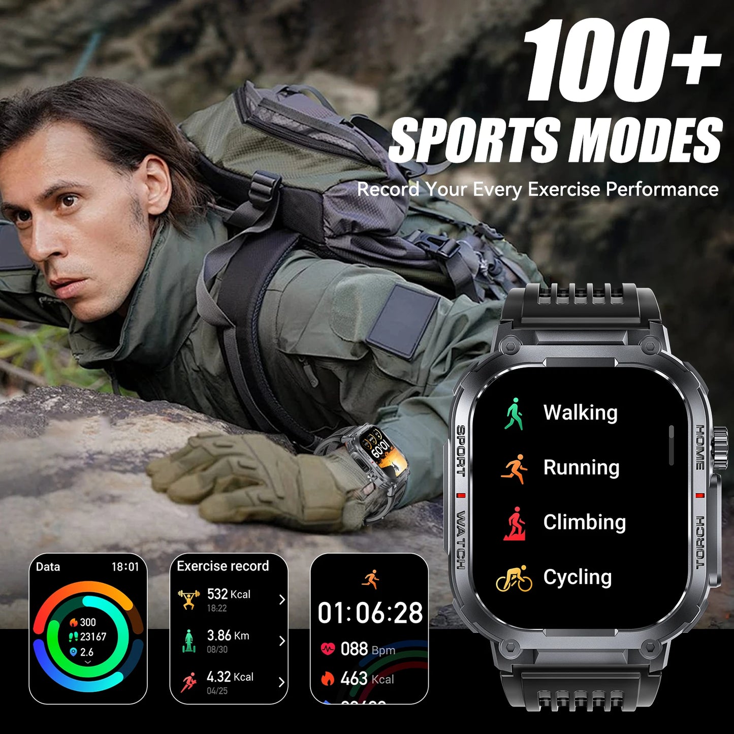 EIGIIS Men Smartwatch 3ATM Waterproof Heart Rate Fitness Tracker