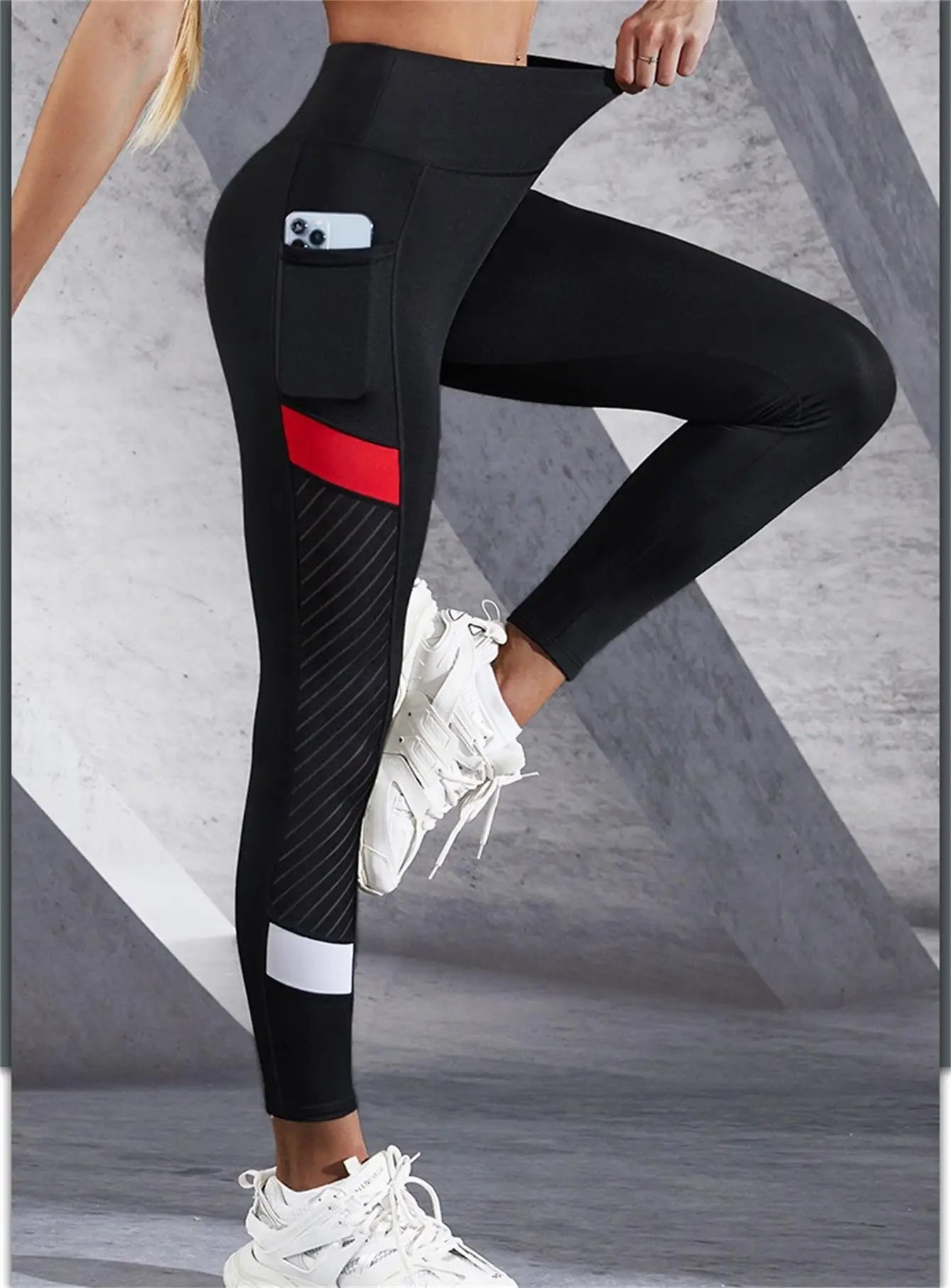 Women's Mesh High Waist Yoga Leggings With Pockets