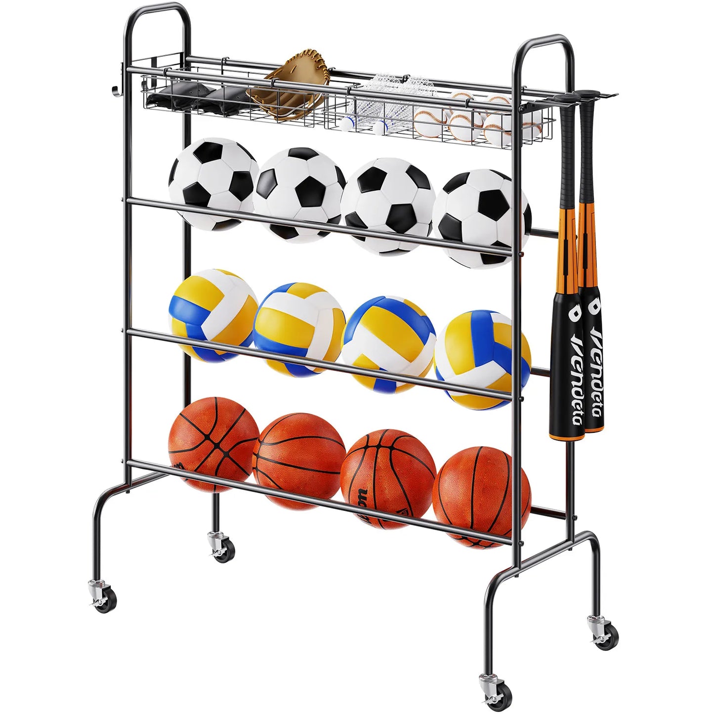 VEVOR Four Layer Rolling Basketball Rack And Storage Organizer