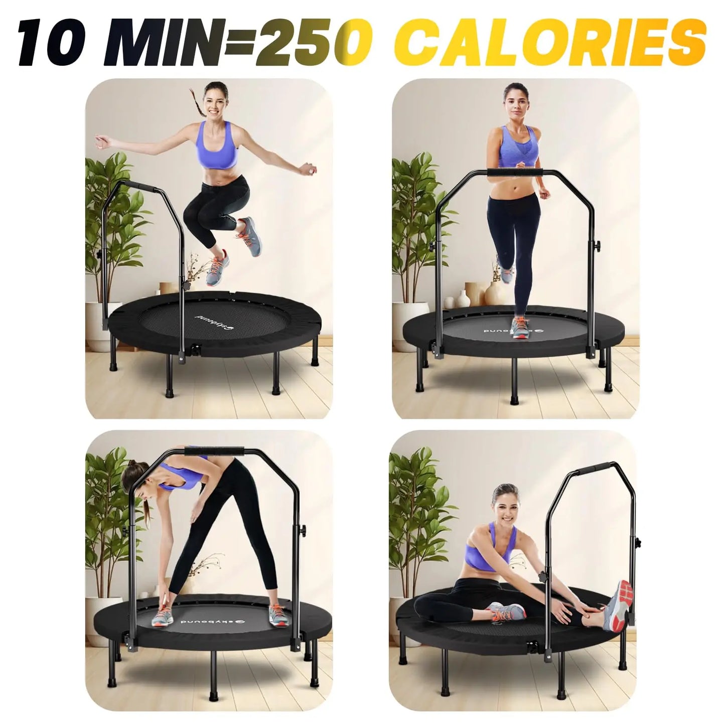 Noned Rebounder Trampoline for Adults With Adjustable U Bar Handle