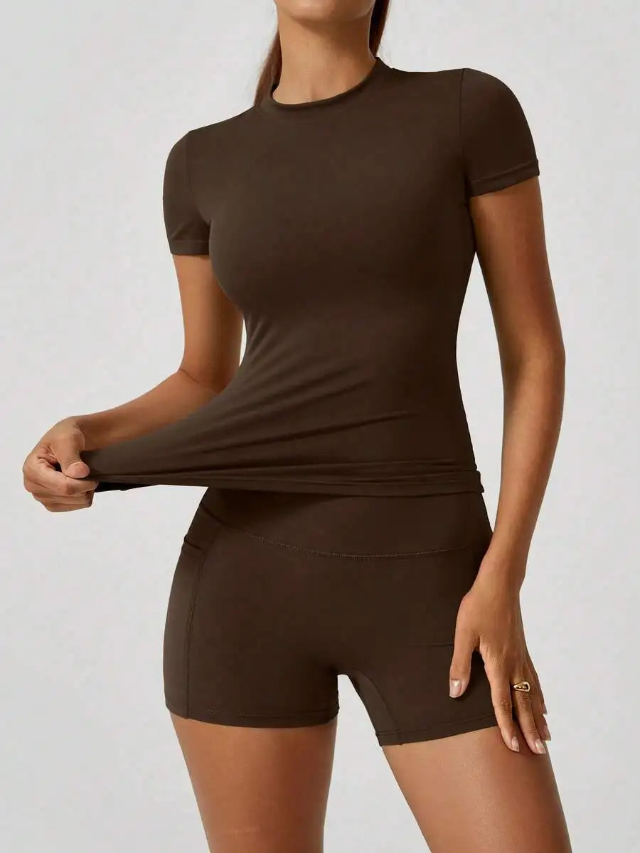 Women's Seamless Yellow High Waist Tummy Control Shorts Set