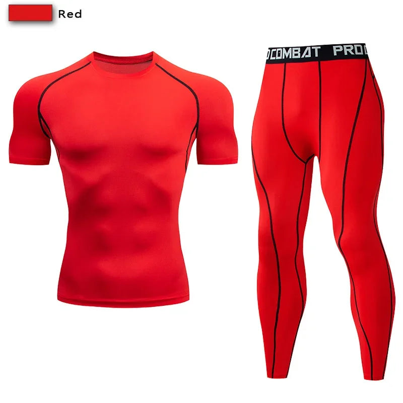 NONECN 2pc Men Compression Sportswear Set Elastic Training Yoga Tracksuit