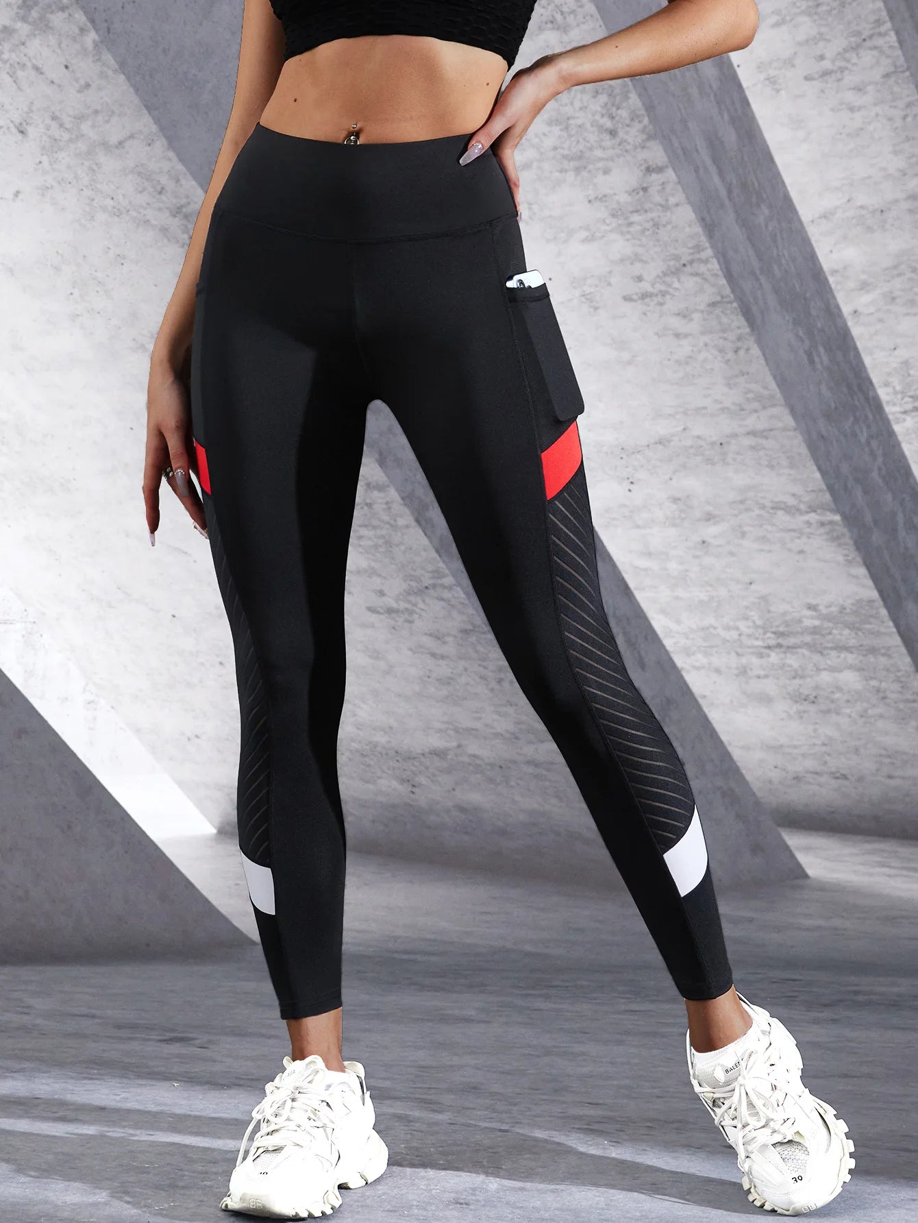 Women's Mesh High Waist Yoga Leggings With Pockets