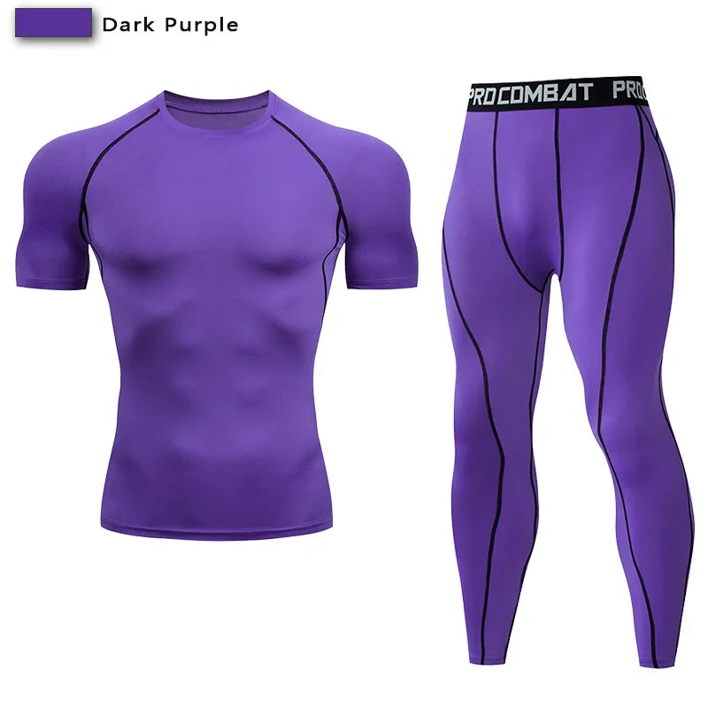 NONECN 2pc Men Compression Sportswear Set Elastic Training Yoga Tracksuit