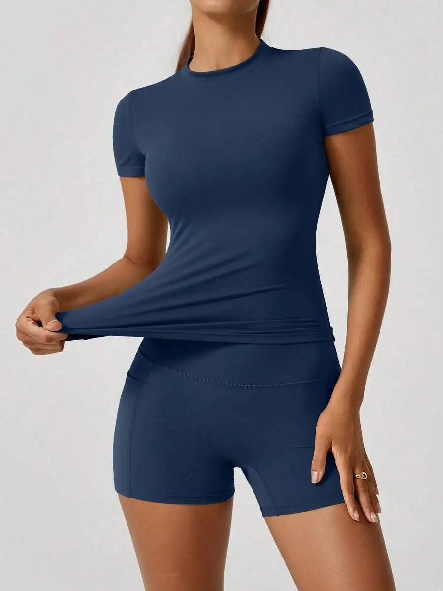 Women's Seamless Yellow High Waist Tummy Control Shorts Set