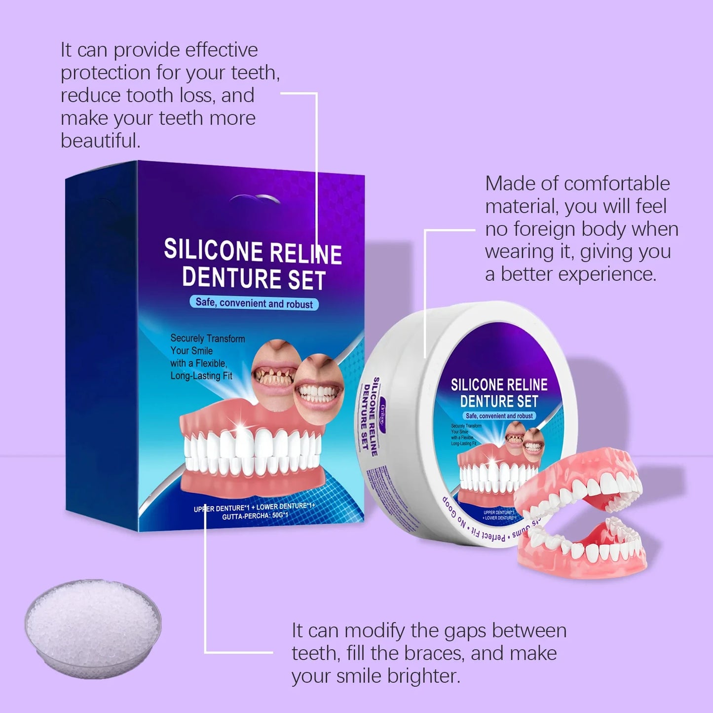 Silicone Reline Denture Set Temporary Upper and Lower Veneers