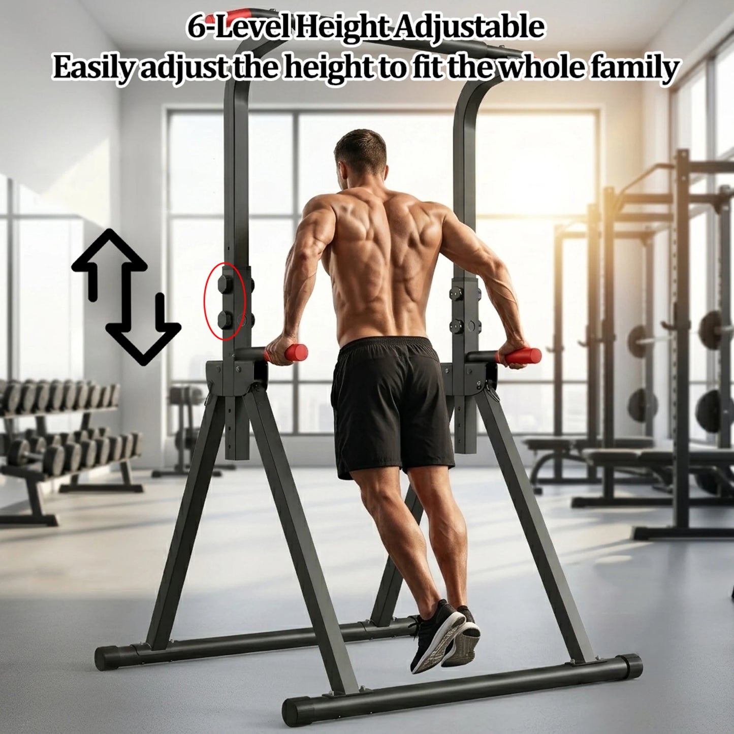 Foldable Power Tower With 440 Lbs Max Capacity Home Gym