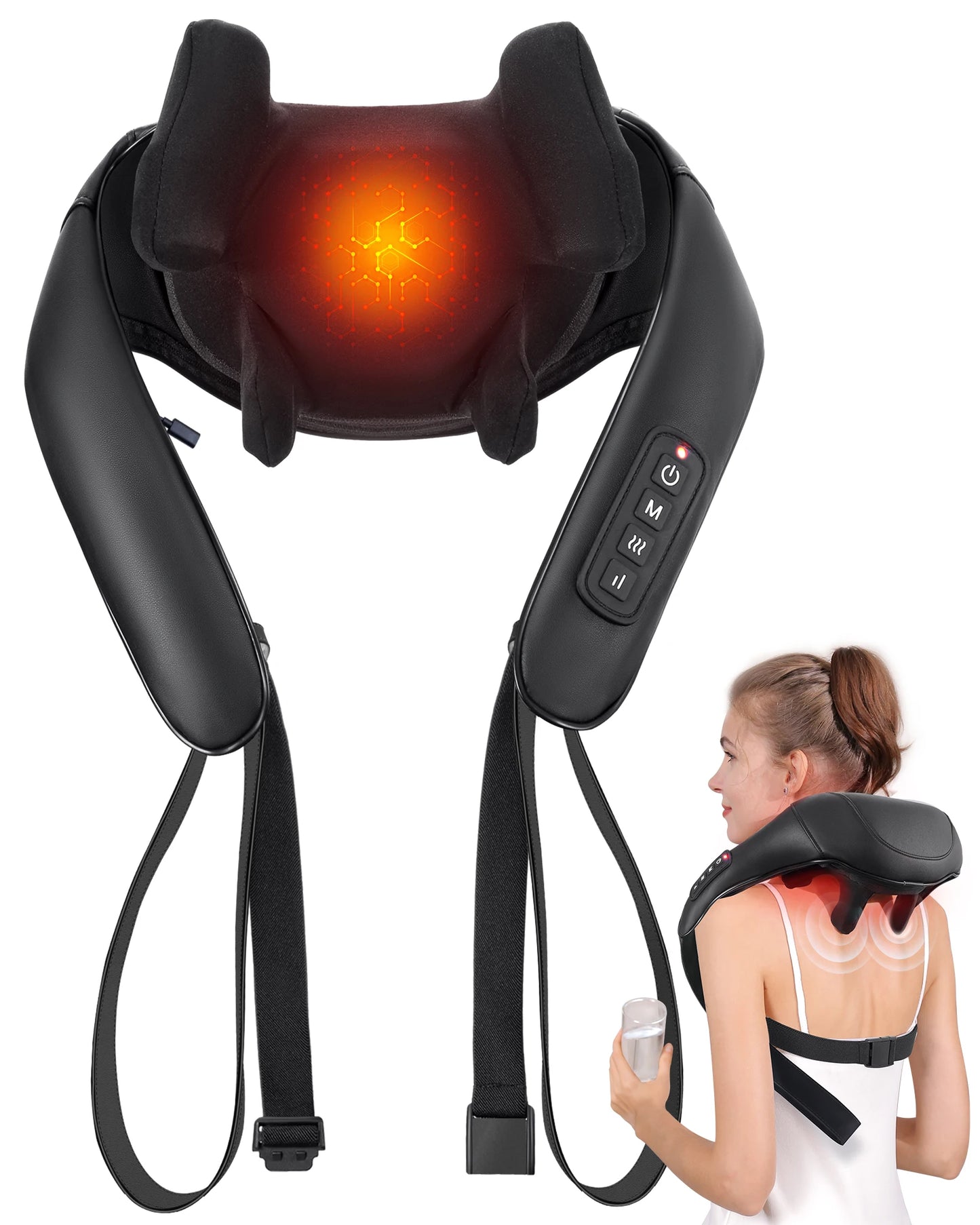 MASGREE Shiatsu Back Neck Massager Cordless Heat 3D Kneading