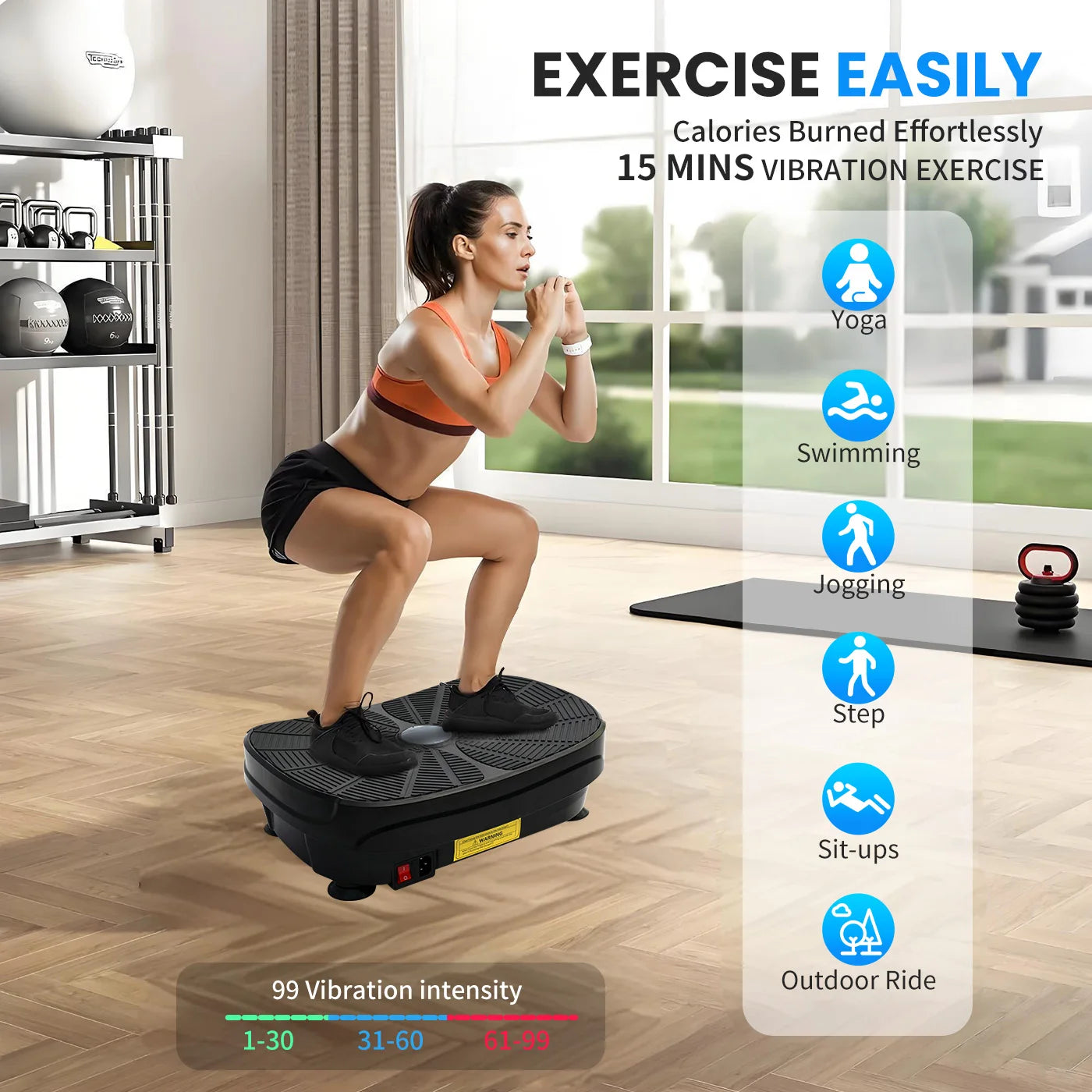 Vibration Plate Exercise Machine Portable Full Body Workout Resistance Bands