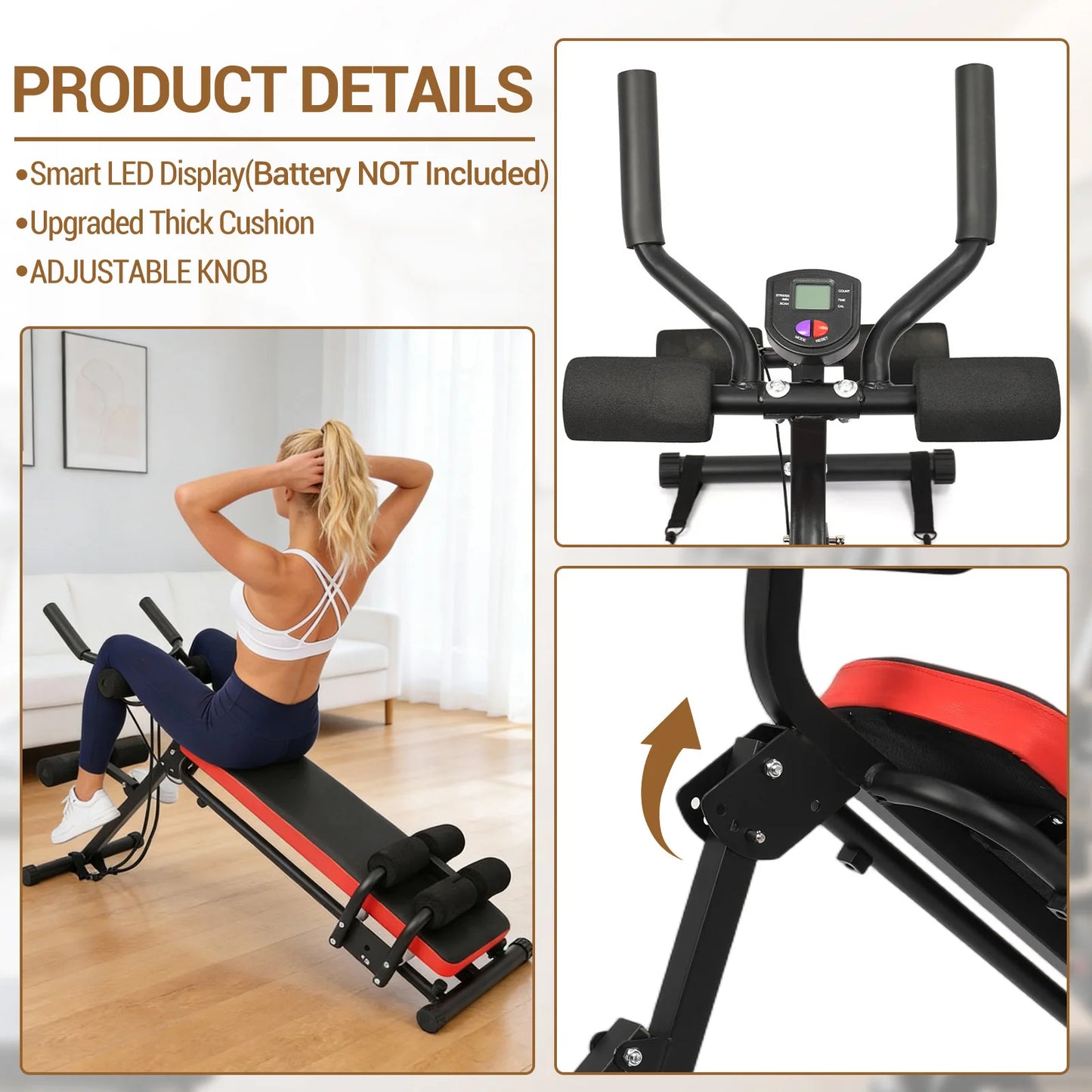 HiMISS 2 In 1 Adjustable Ab Bench Glider With LCD Display For Home Gym