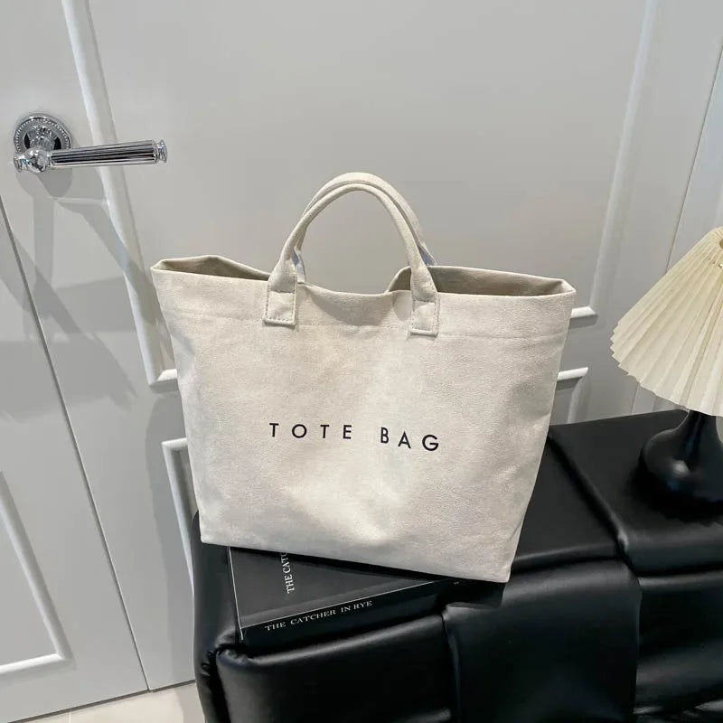 NONECN Faux Suede Tote Bag Large Capacity Top Handle