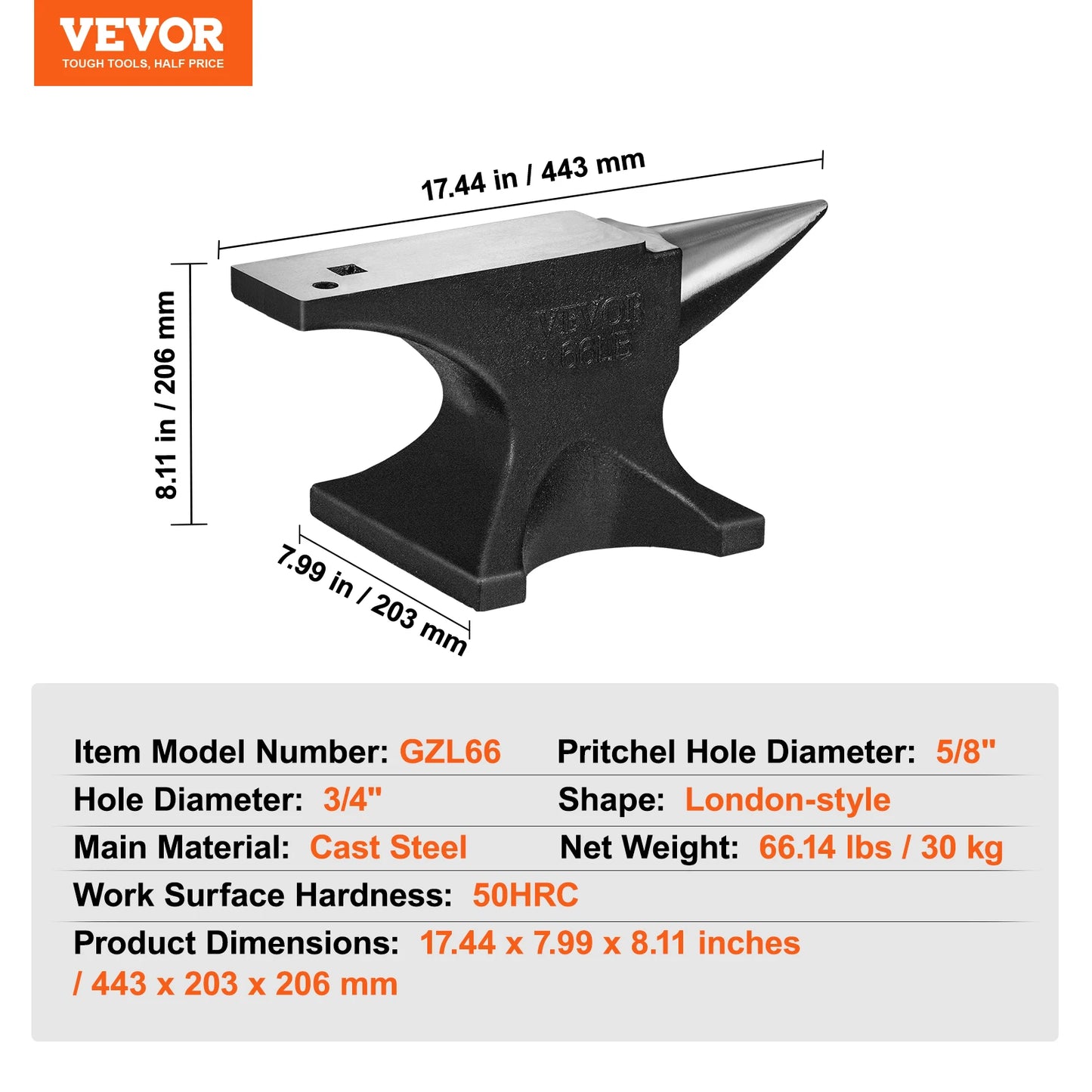 VEVOR SucceBuy Single Horn Anvil Cast Steel Durable