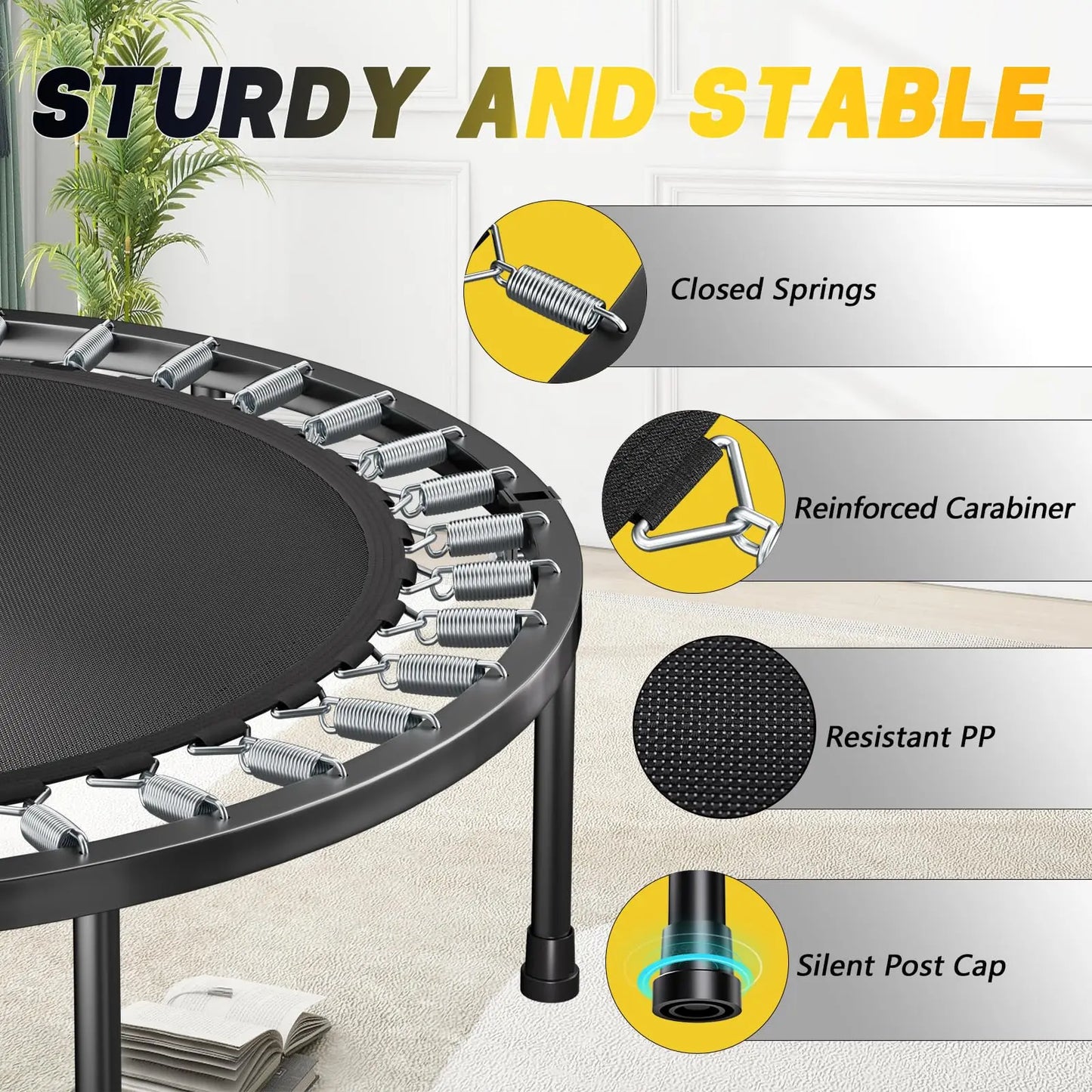 Noned Rebounder Trampoline for Adults With Adjustable U Bar Handle