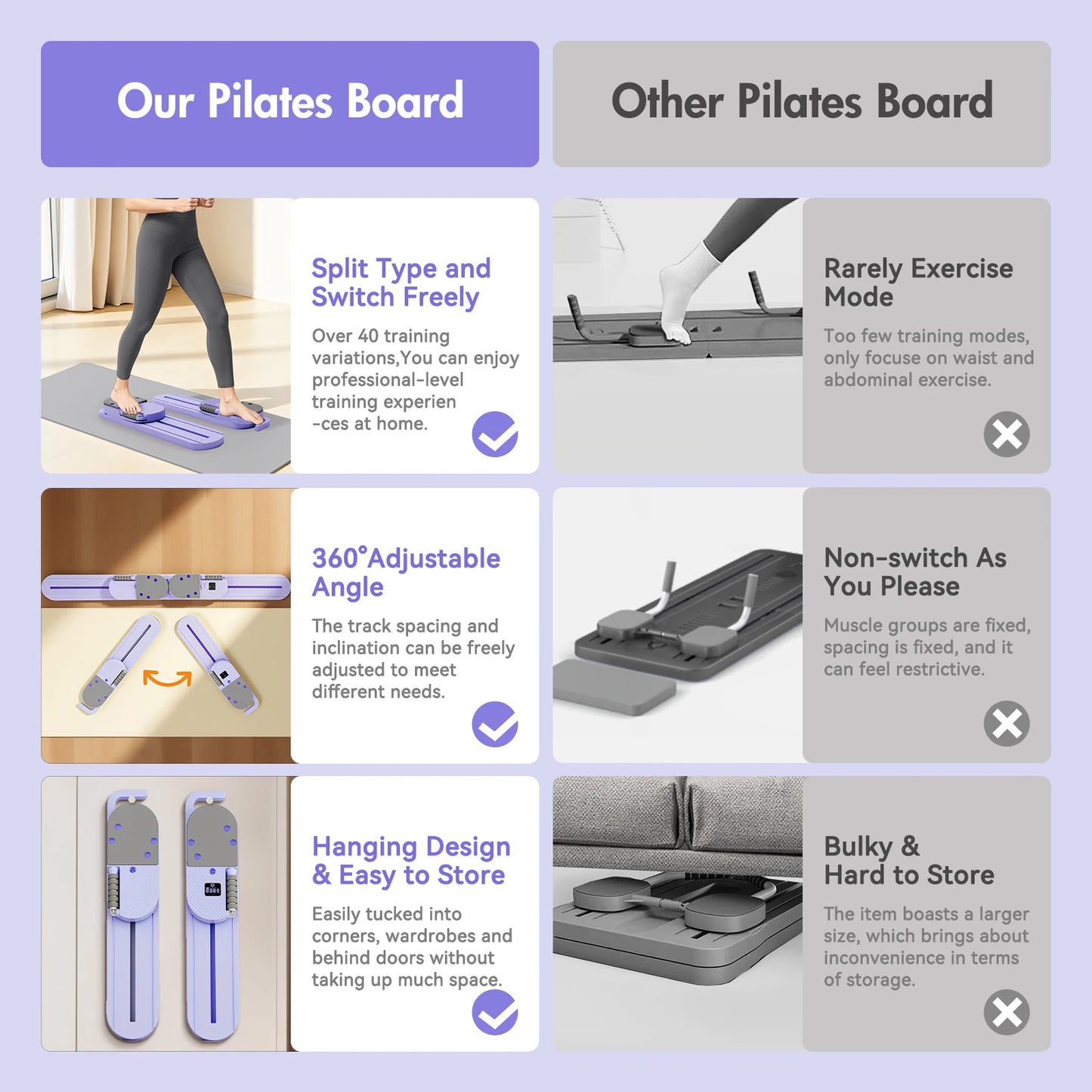 2 In 1 Split Ab Pilates Board With Resistance Bands