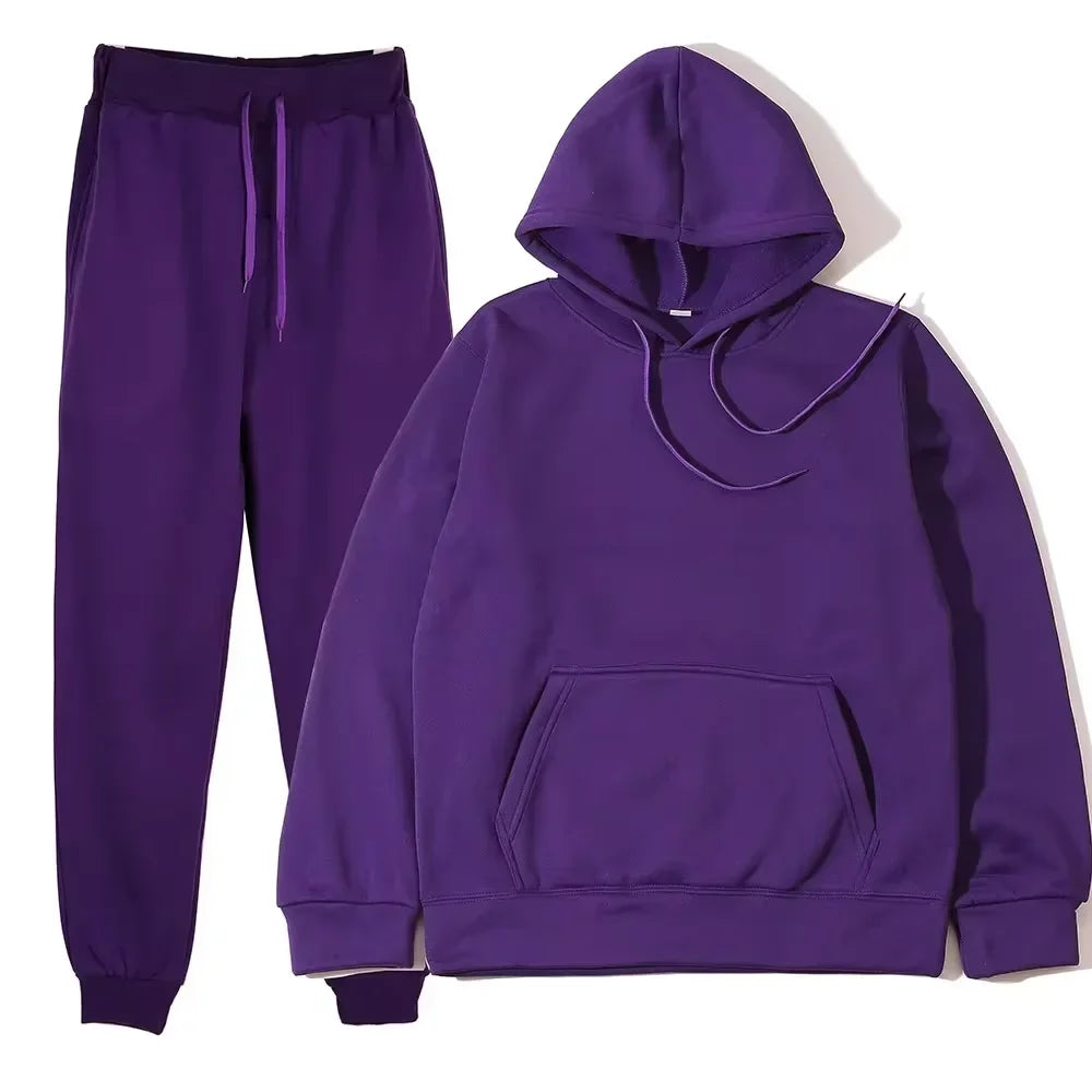 NONECN Winter Tracksuit Women Two Piece Set Hooded Sweatpants