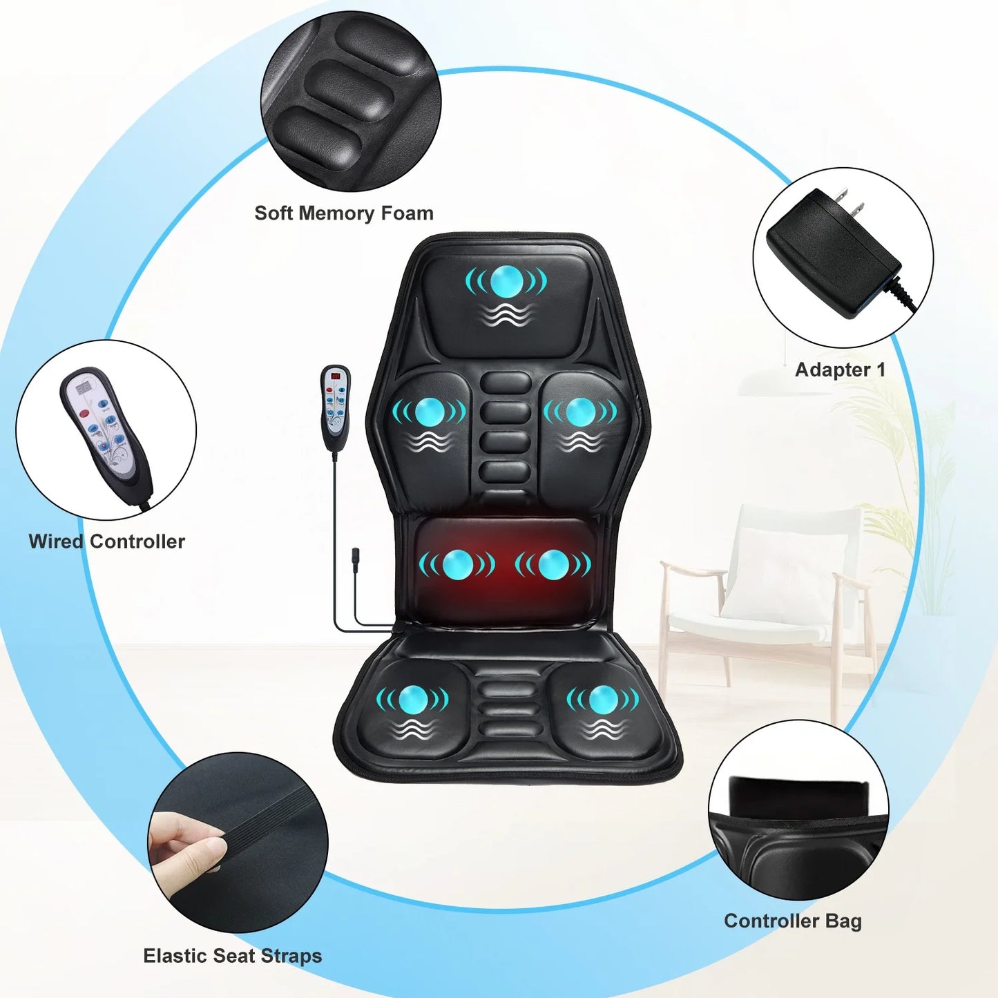 HOMEMASSA Massage Chair Pad With Heat And Nine Modes Relief
