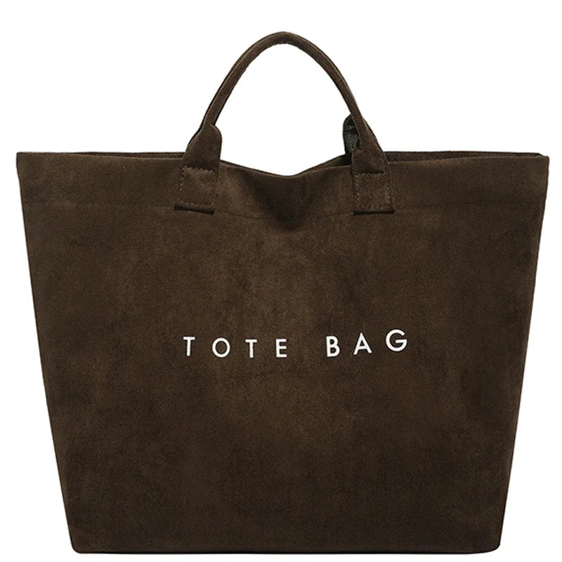 NONECN Faux Suede Tote Bag Large Capacity Top Handle