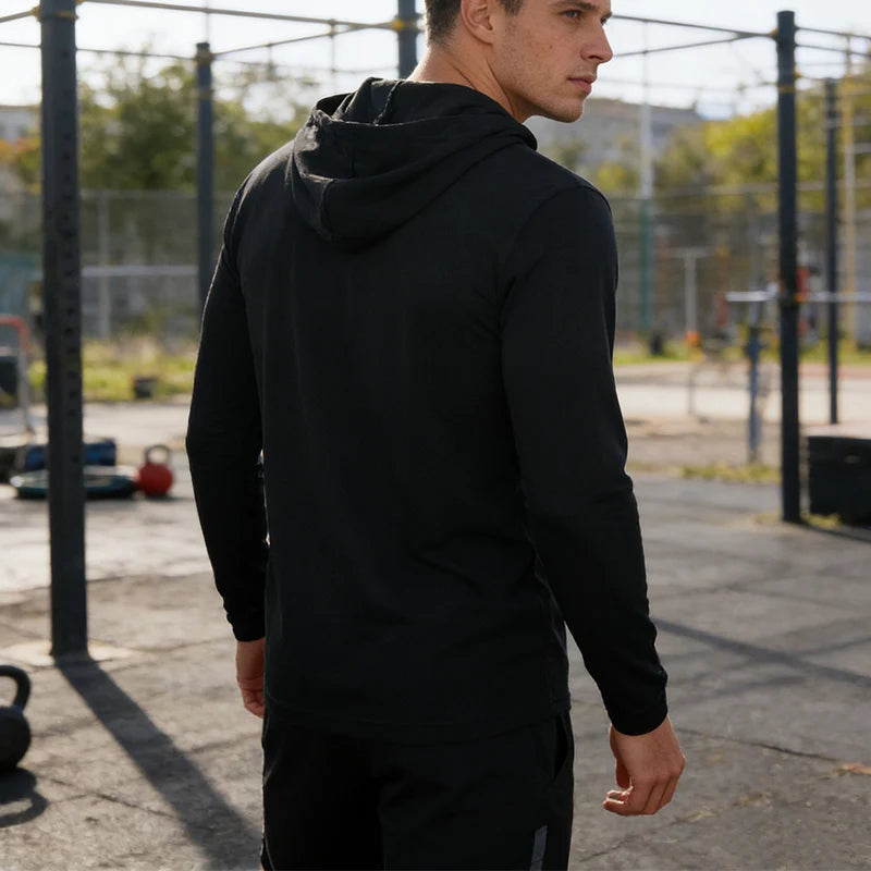 NONECN Men's Quick Dry Long Sleeve Hooded TShirt
